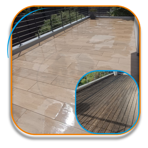 Rénovation d'une terrasse extérieure en grès , image avant après